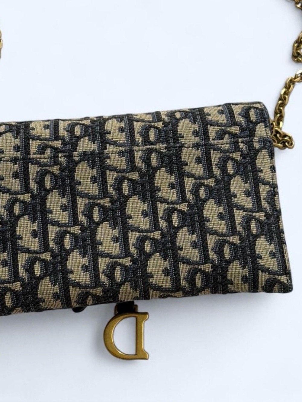 Authentic Dior Monogram Canvas Foldover Clutch in Beige/Black/Navy,Gold Hardware - Picture 3 of 8